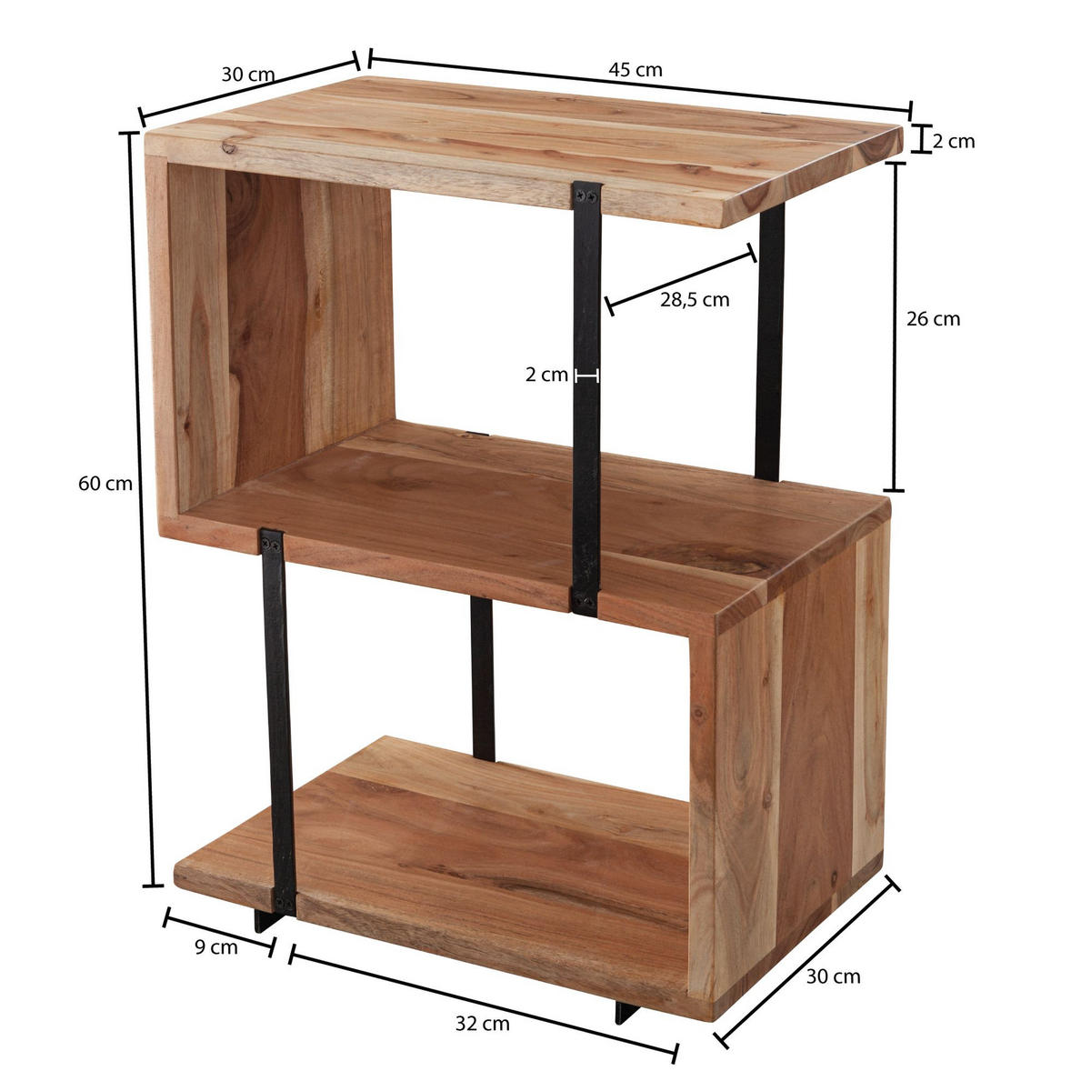 BEISTELLTISCH – Massivholz Edelstahl S-Form modern - Beige/Schwarz, Holz (30/45/60cm) - KADIMA DESIGN