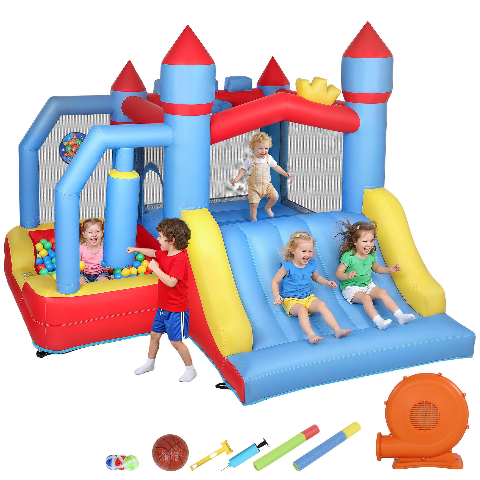 HÜPFBURG DE-18569 5-in-1 mit Wasserspielzeug & Trampolin Bunt - Multicolor, Kunststoff (277/270/215cm) - ComfortXL