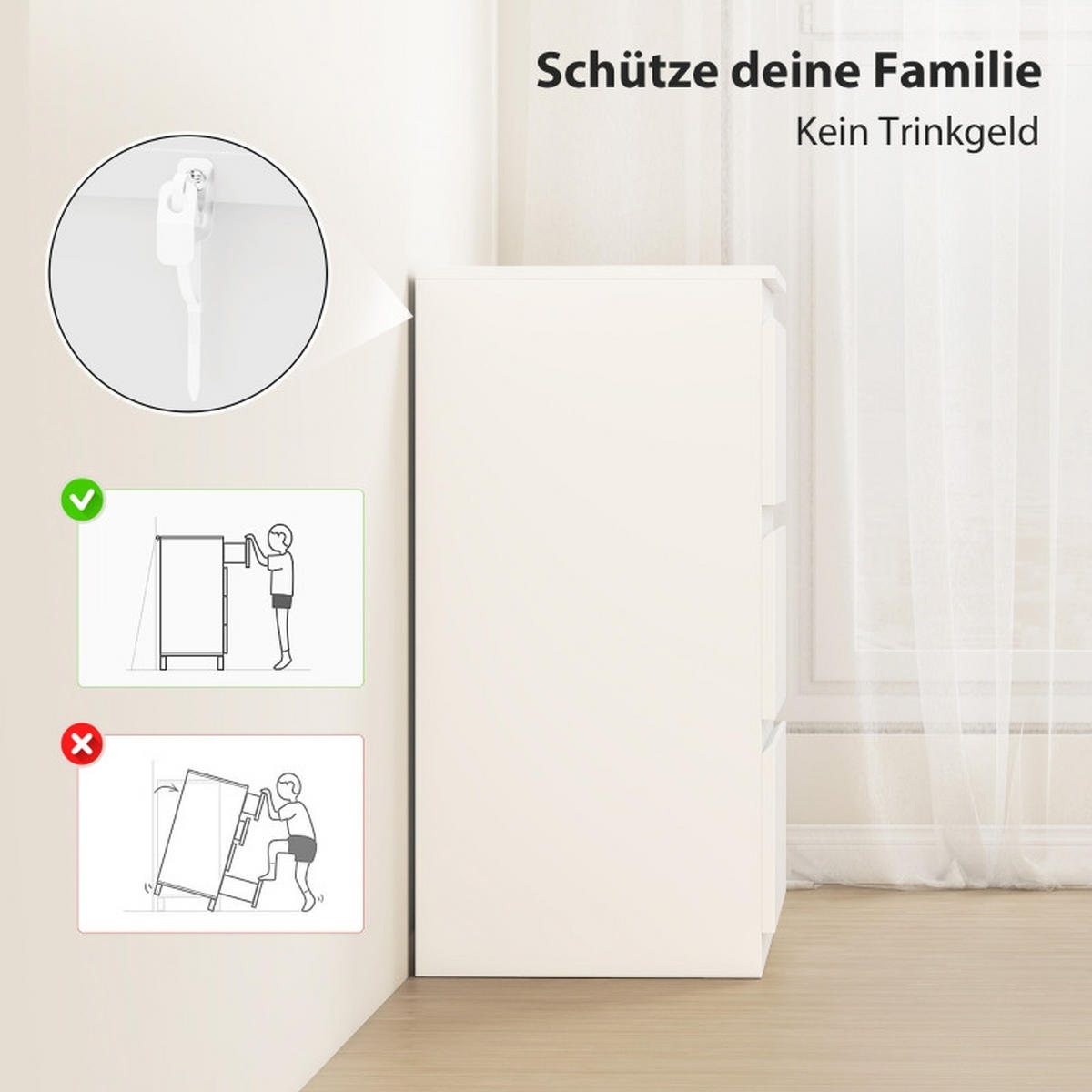 KOMMODE Weiß 60x79x40 cm mit 3 Schubladen - Weiß, Holz (40/79/60cm) - Kaket