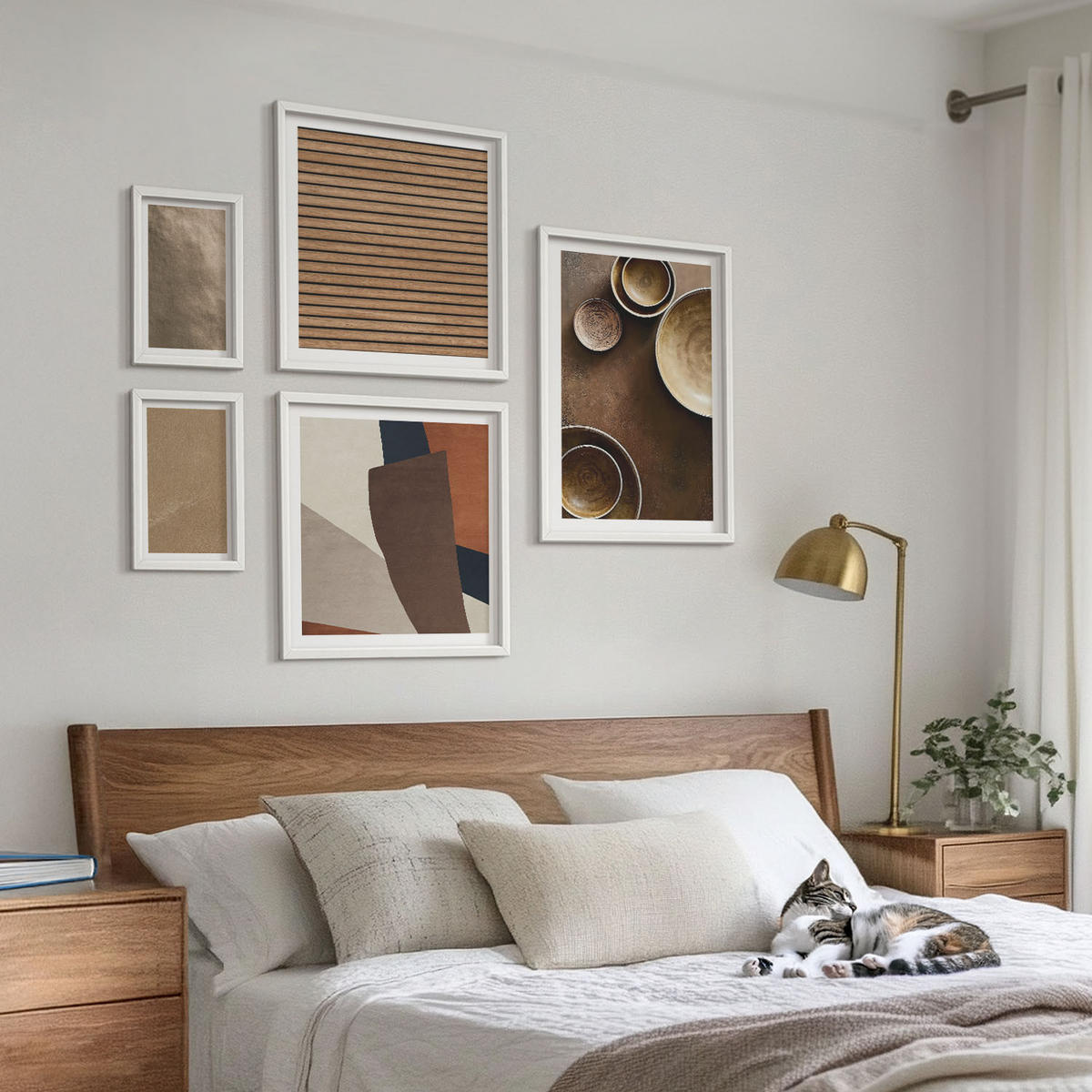 WANDBILDER 5er-Set - 50x50 cm & 20x30 cm & 40x60 cm Weißer Rahmen - Moderne Steinstrukturen - Weiß, Kunststoff (40/60cm) - ArtPrintCave