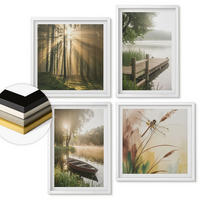 WANDBILDER 4er-Set - 50x50 cm & 40x60 cm Weißer Rahmen - See, Wald, Boot, Morgennebel - Weiß, Kunststoff (50/50cm) - ArtPrintCave