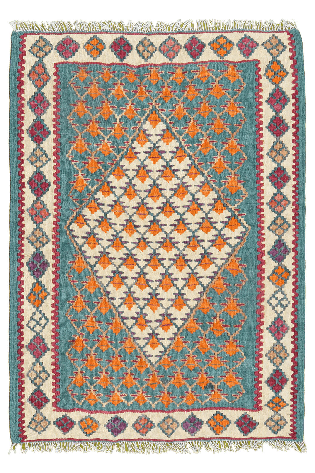 KELIM-TEPPICH handgewebt Senneh Grün 87/63 cm Schurwolle - Grün, Textil (63/87cm) - Looma