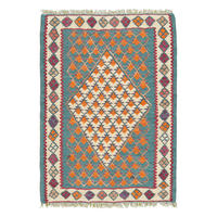 KELIM-TEPPICH handgewebt Senneh Grün 87/63 cm Schurwolle - Grün, Textil (63/87cm) - Looma