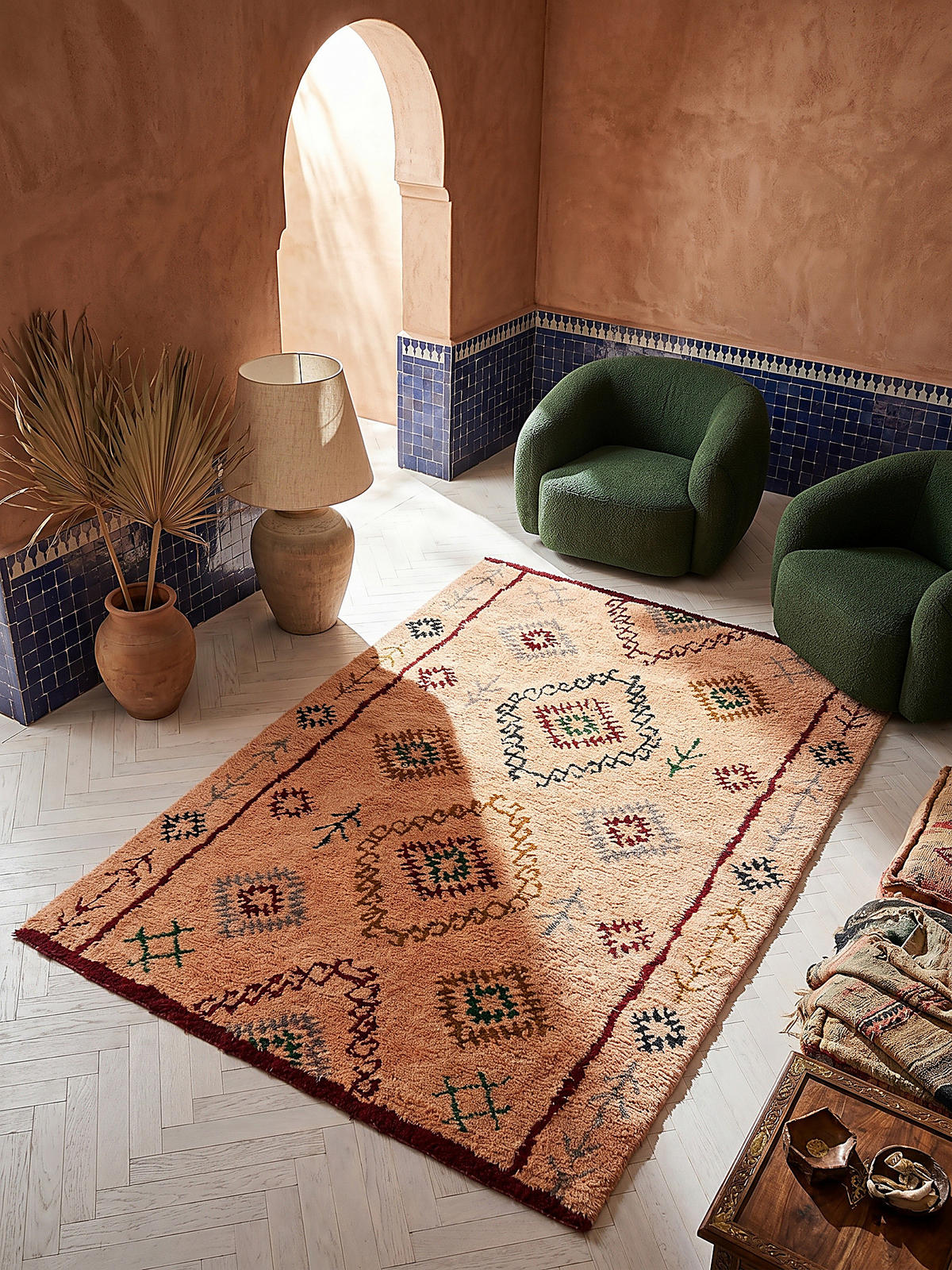 WOLLTEPPICH Hochflor Rauten, Ethno (Berber), Schlafzimmer Pfirsich Rechteckig 160x230 - Orange, Textil (160/230cm) - KADIMA DESIGN