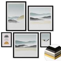 WANDBILDER 5er-Set - 50x50 cm & 20x30 cm & 40x60 cm Schwarzer Rahmen - Wellen – Japanische Kunstgrafik - Schwarz, Kunststoff (40/60cm) - ArtPrintCave