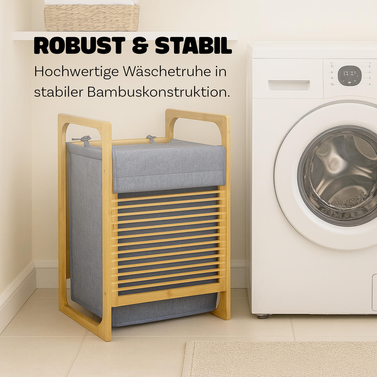 WÄSCHEKORB Bambus 40x35x60 cm - Grau, Naturmaterialien (40/60/35cm) - Bestlivings