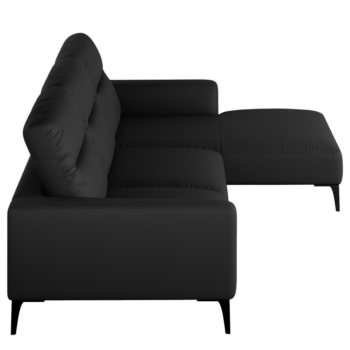 ECKSOFA mit Longchair - Schwarz, Leder/Metall (328/180cm) - home24
