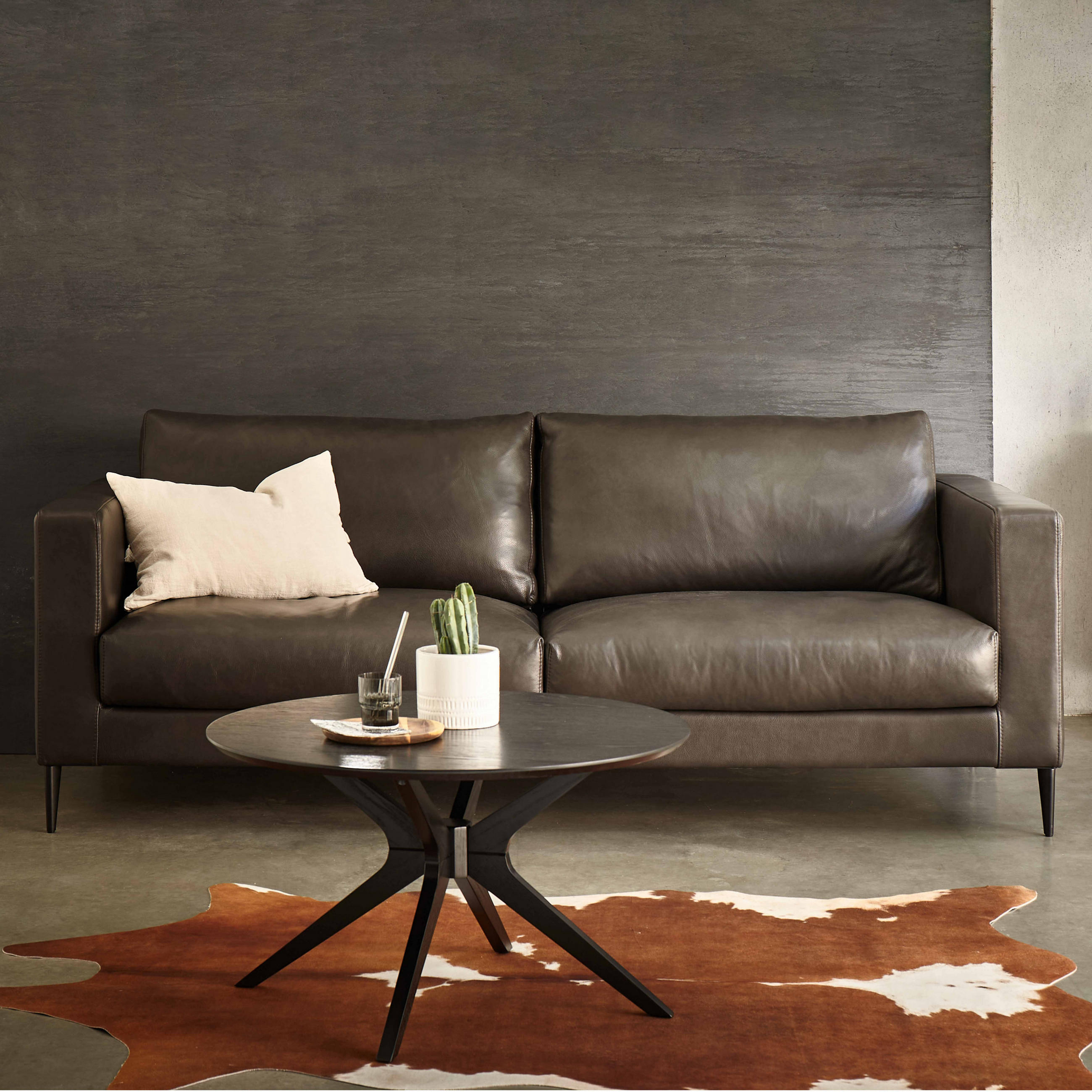 3-SITZER-SOFA, Leder, Schwarz - Schwarz, Leder (102/85/220cm) - Oviala