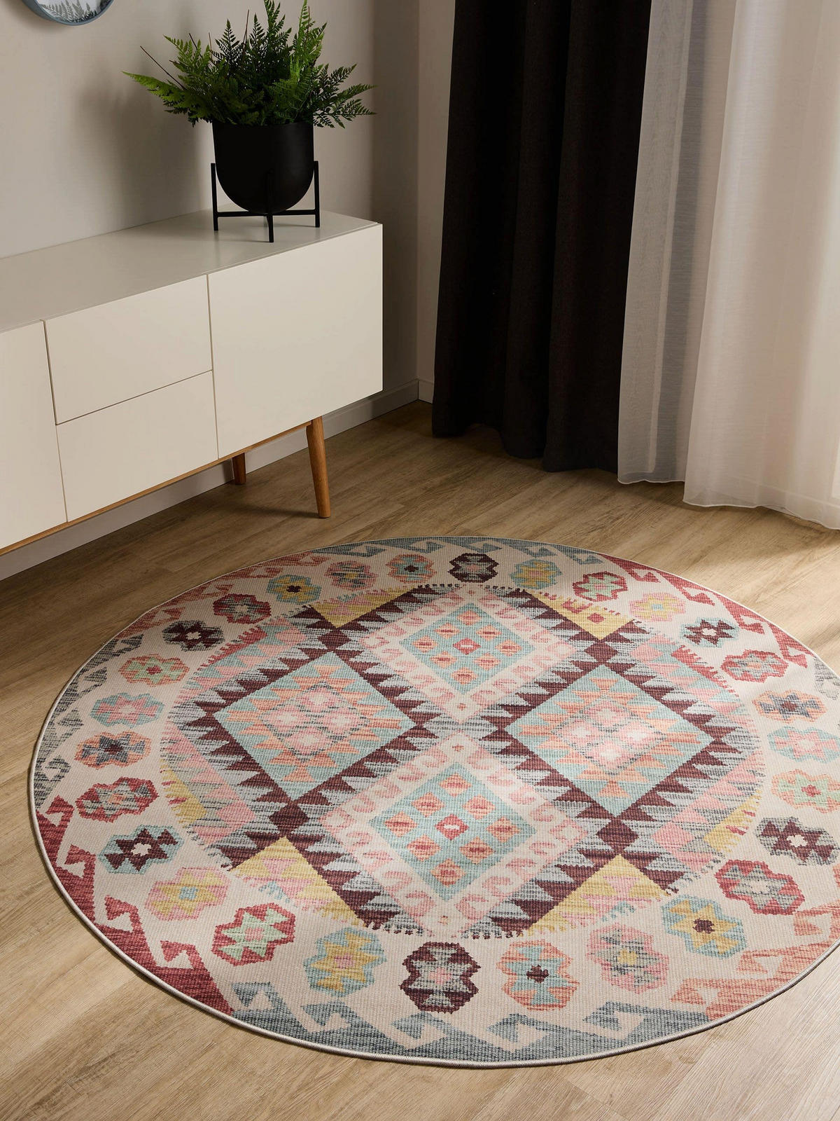 VINTAGE-TEPPICH George waschbar ø 120 cm rund - Multicolor, Kunststoff (120/120cm) - benuta