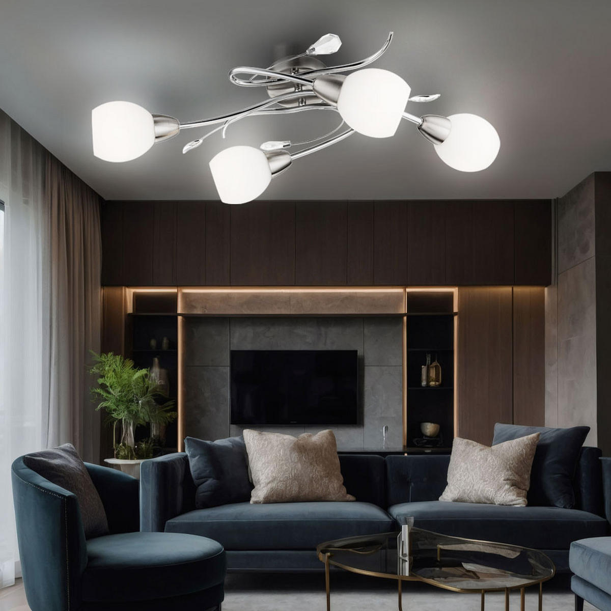 LED DECKENLEUCHTE Metall Silber Kristalloptik - Silberfarben, Glas (70/25/21cm) - Globo Lighting