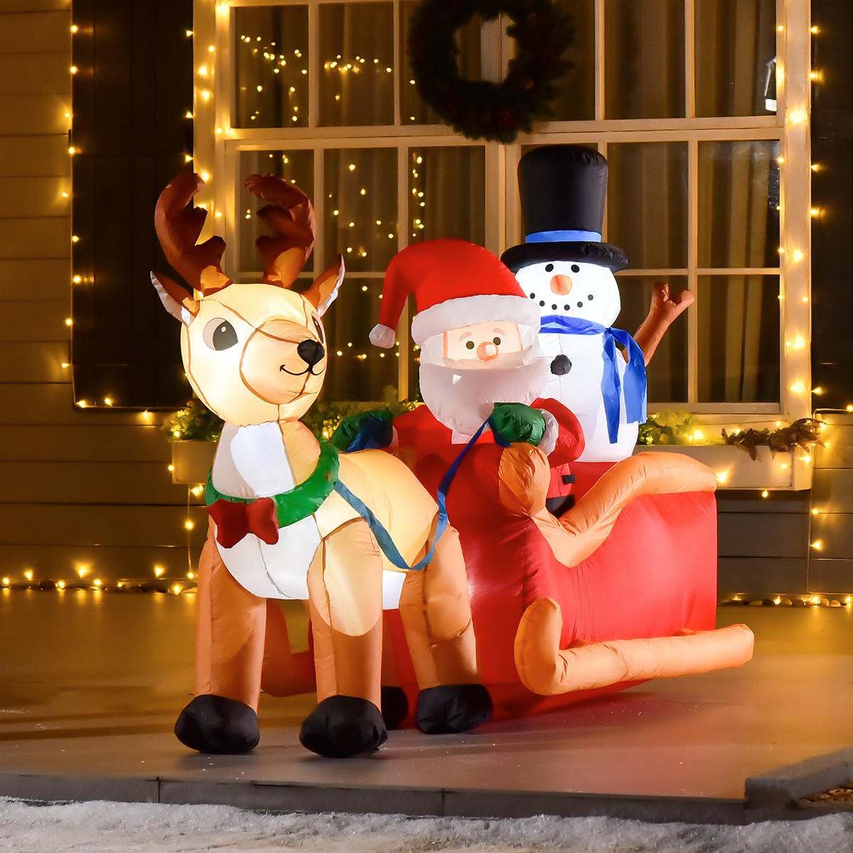 AUFBLASBARER Weihnachtsmann auf Schlitten, Polyester, Rot+Gelb - Multicolor, Kunststoff (80/128/200cm) - HOMCOM