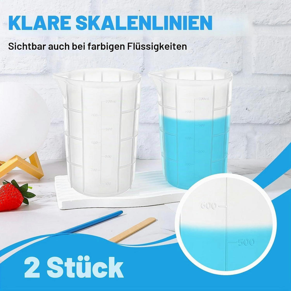 MESSBECHER 2-teiliges Set 700 ml Silikon mit Skala - Transparent, Kunststoff (0.7L)
