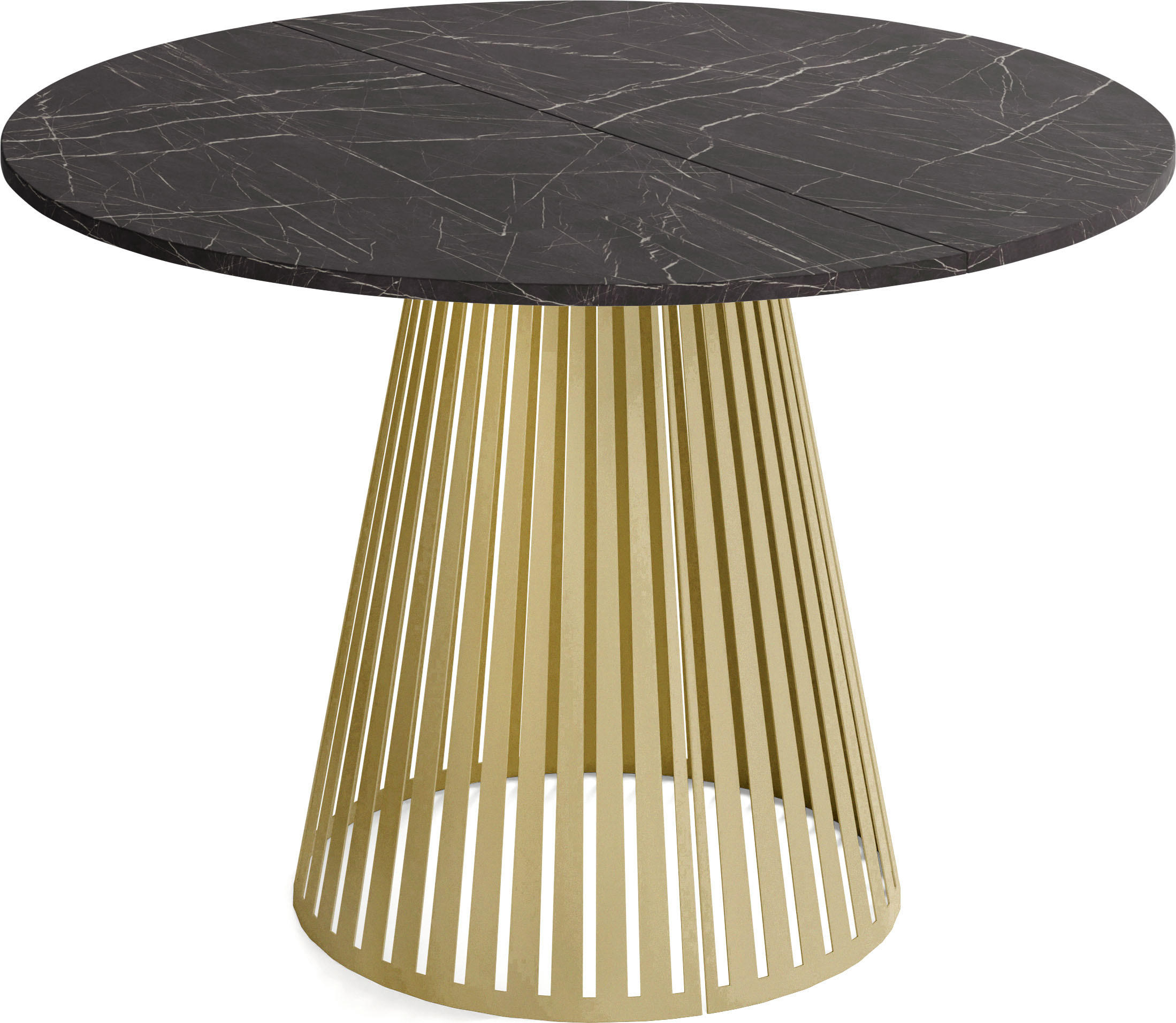 ESSTISCH Naro rund ausziehbar mit Goldenem Lamellen-Metallgestell, Marmor Schwarz 120-200/120/76 cm - Anthrazit/Goldfarben, Holzwerkstoff/Metall (120/120/76cm) - WFL GROUP