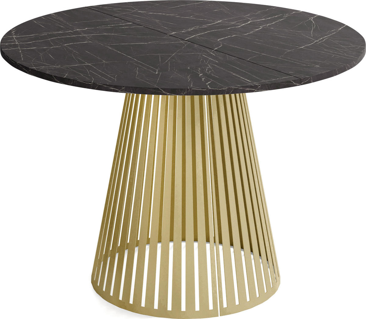 ESSTISCH Naro rund ausziehbar mit Goldenem Lamellen-Metallgestell, Marmor Schwarz 120-200/120/76 cm - Anthrazit/Goldfarben, Holzwerkstoff/Metall (120/120/76cm) - WFL GROUP