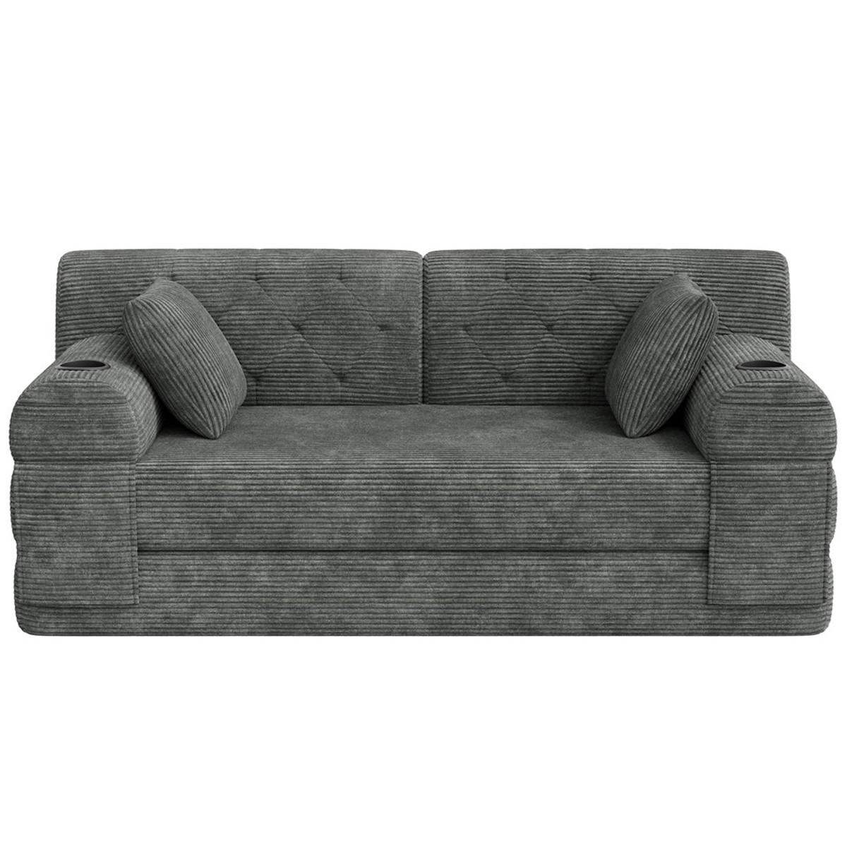 SCHLAFSOFA 2-Sitzer Cord Schlafcouch mit Stauraumtaschen, Grau - Grau, Textil (168/81/80cm) - Kaket