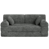 SCHLAFSOFA 2-Sitzer Cord Schlafcouch mit Stauraumtaschen, Grau - Grau, Textil (168/81/80cm) - Kaket