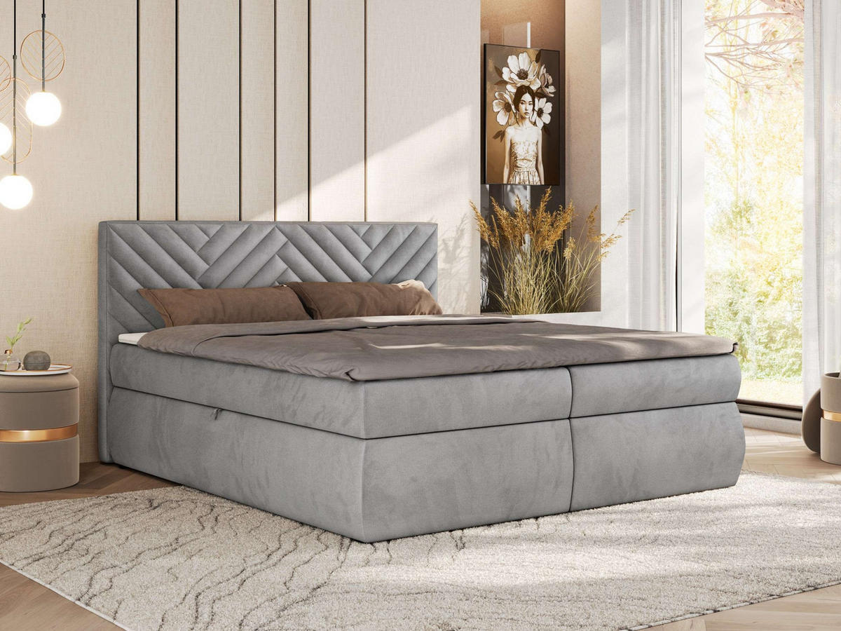 BOXBETT AVERTA 140/200 - Hellgrau Velvet - H3 - Hellgrau, Textil (140/200cm) - MKS