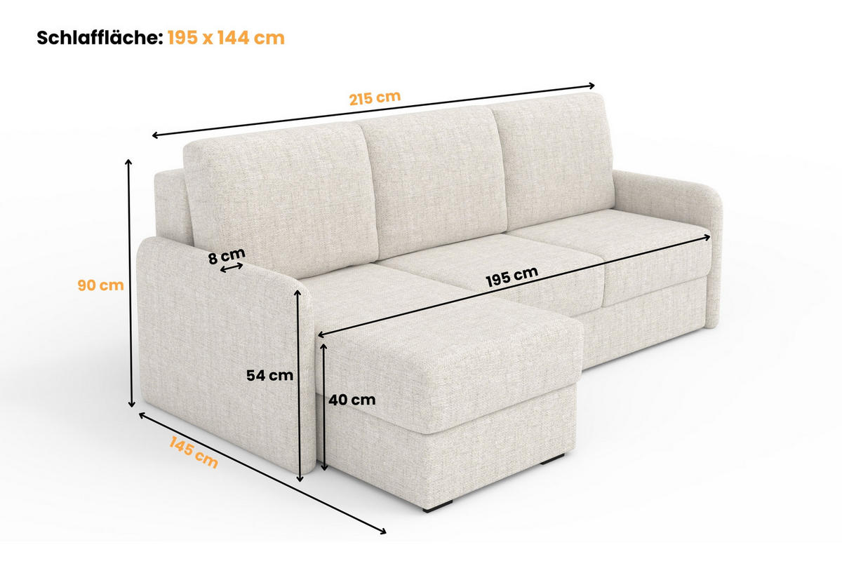 ECKSOFA BIANCO 215 cm breit in Stoff Anthrazit links - Anthrazit, Holzwerkstoff/Textil (215/145cm) - Deine Möbel 24