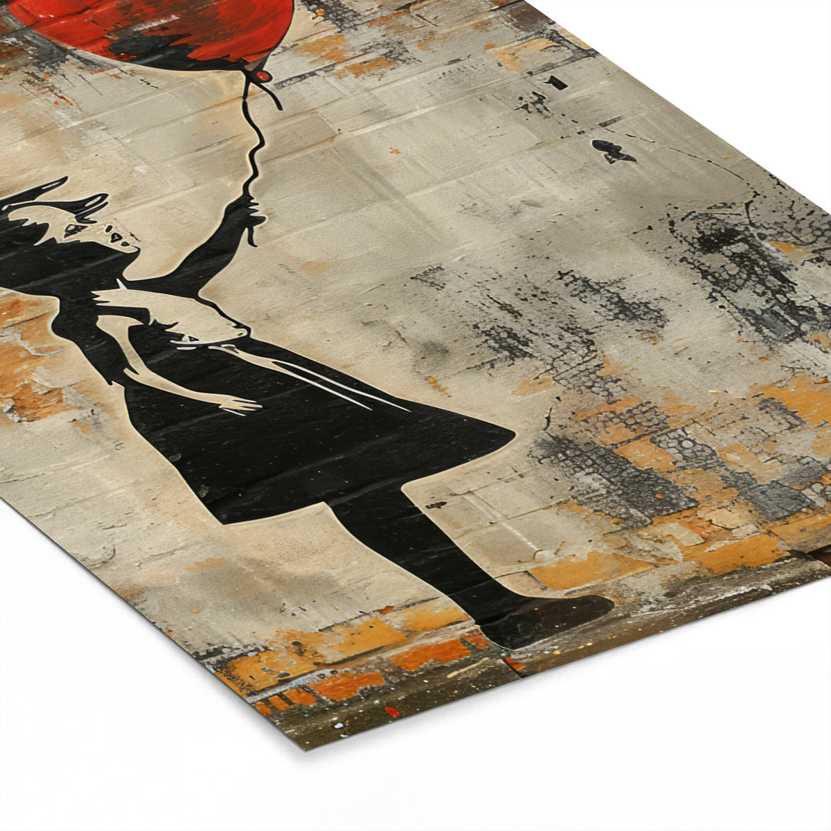 GERAHMTES BILD Graffiti - Banksy - Mädchen - Straßenkunst 30x40 cm - Sandfarben, Papier (30/40cm) - MuchoWow