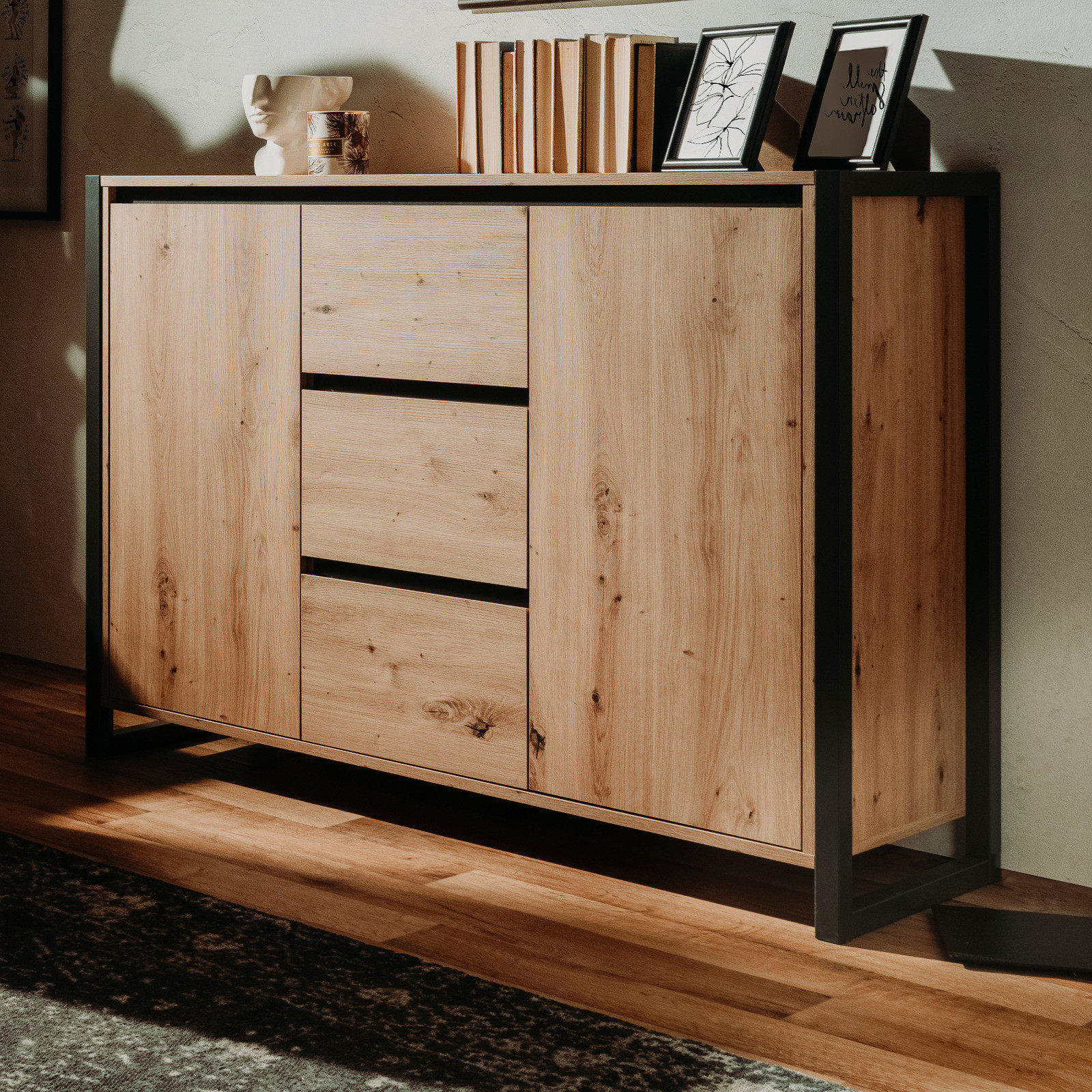 KOMMODE Eiche Artisan, grau 120 cm Industrial Design, Sideboard mit viel Stauraum - Anthrazit/Eiche Artisan, Holzwerkstoff (120/88/40cm) - Furn.Design