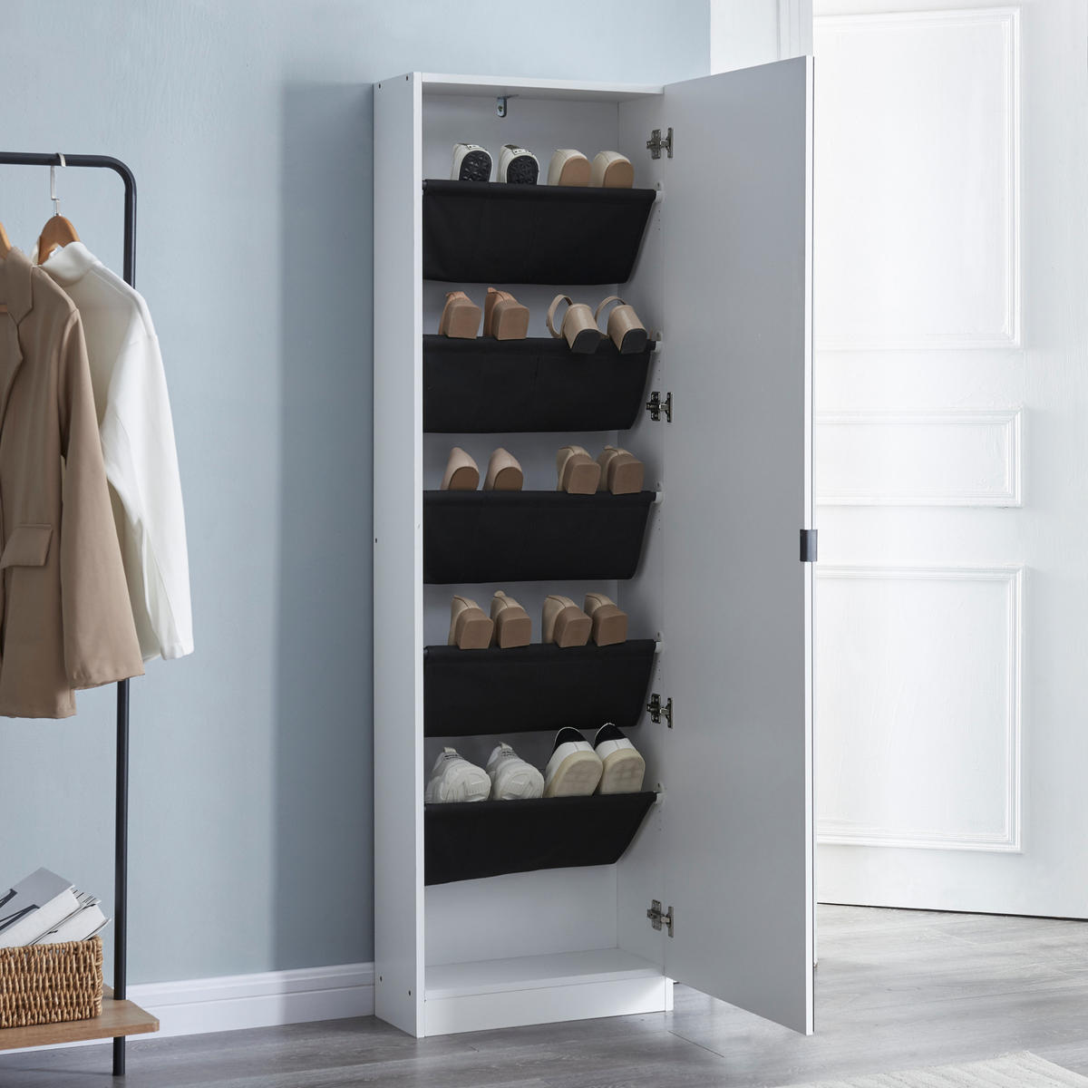 SCHUHSCHRANK Meura - Weiß, Holzwerkstoff (48/160/20cm) - [en.casa]