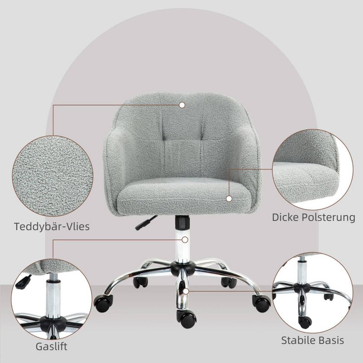 DREHSTÜHLE Samt Teddy Wippfunktion Grau - Grau, Metall (61/86/56cm) - SHOPENTRA