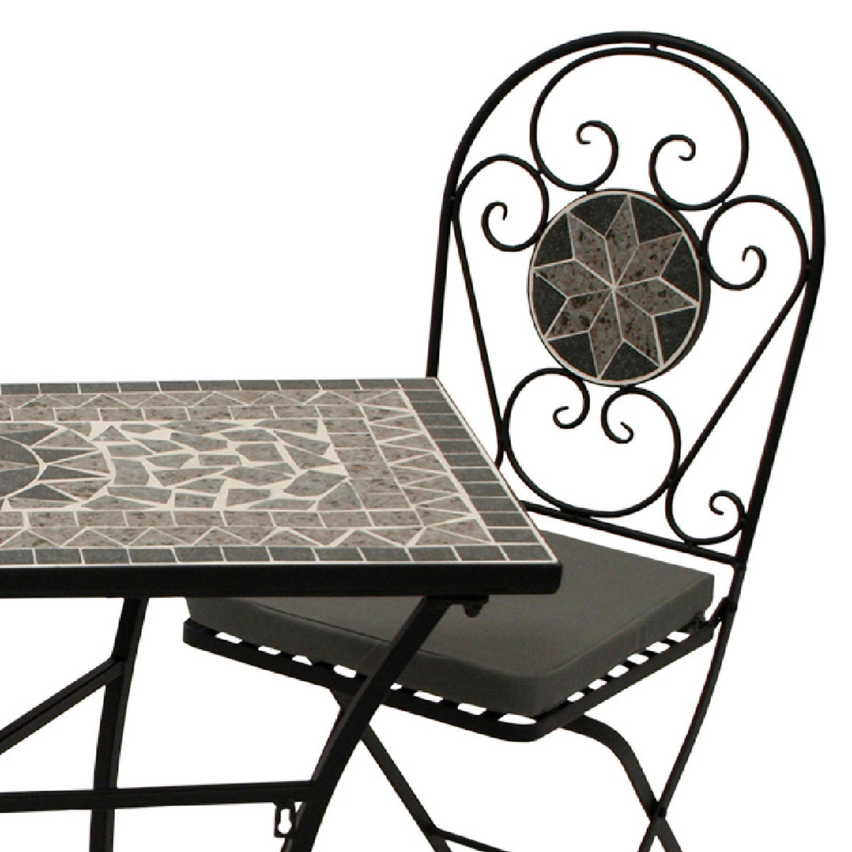 BISTROSET Derby - GartensitzGARTEN-GARNITUR 3-teilig (2x Klappstuhl, 1x Wandtisch 90x45cm rechteckig) - Grau, Metall - TPFGarden