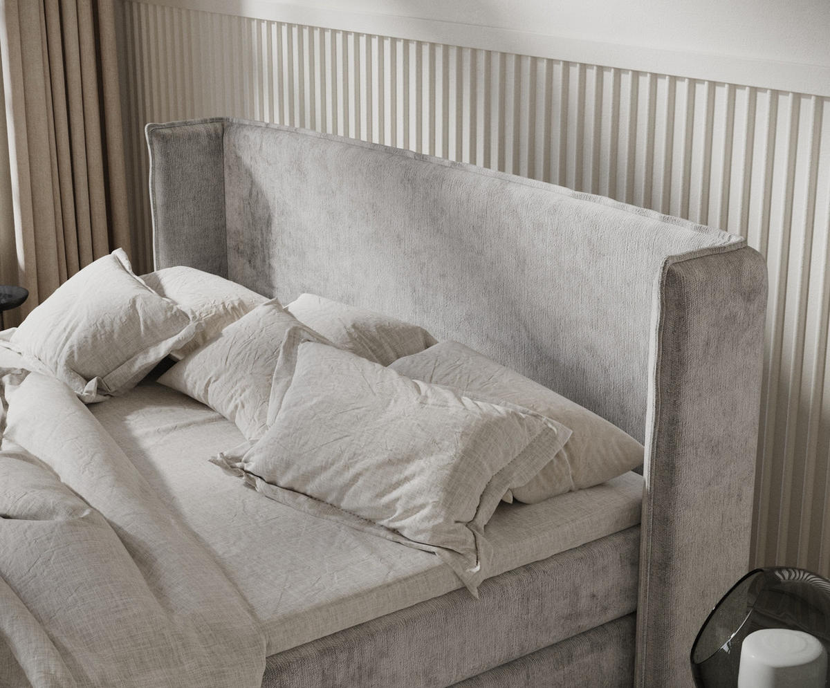 BOXSPRINGBETT Carizzo Hellgrau 200/200 cm mit Matratze und Topper - Hellgrau/Schwarz, Holz/Holzwerkstoff (200/200cm) - Maison de Reve