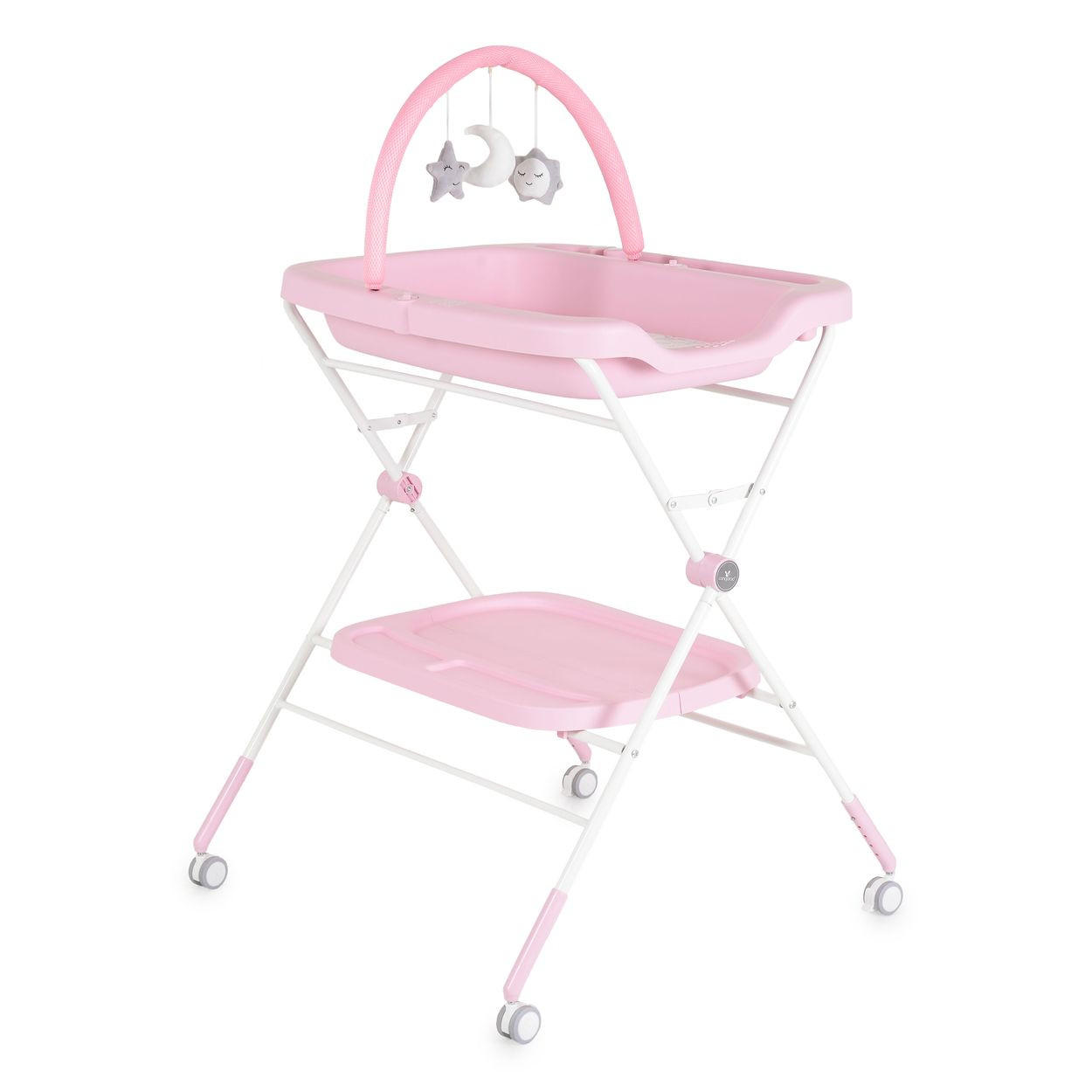 WICKELTISCH Croco klappbar rosa Spielbogen, Räder mit Bremse, 5-fach höhenverstellbar, Sicherheitsgurt - Rosa, Kunststoff (77/126/68cm) - Cangaroo