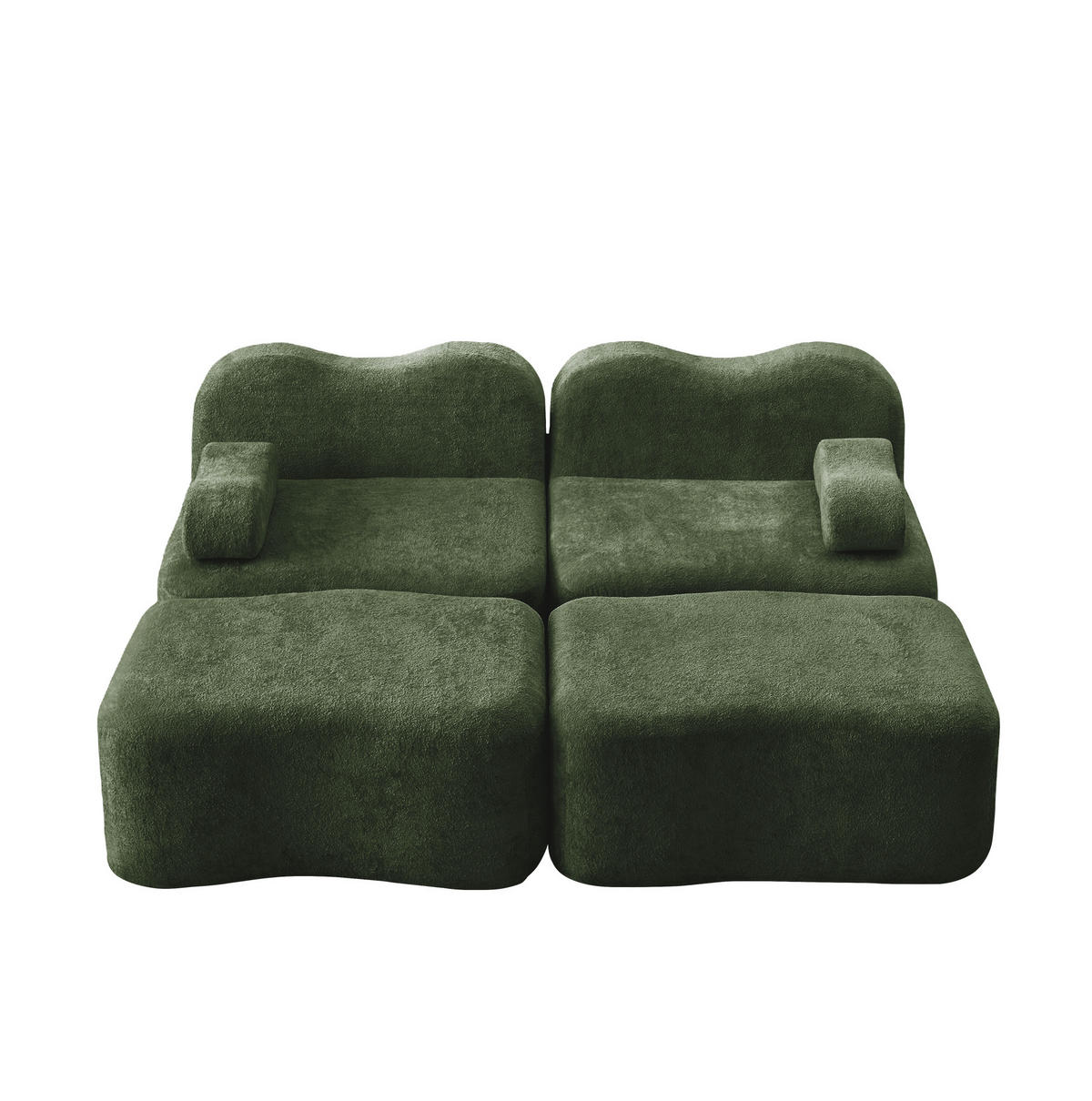 2-SITZER aus Samt Grün mit 2 Ottomane, rahmenloses Design und 32D-Hochdichtschaum - Grün, Textil (192/70/167cm) - Modfu