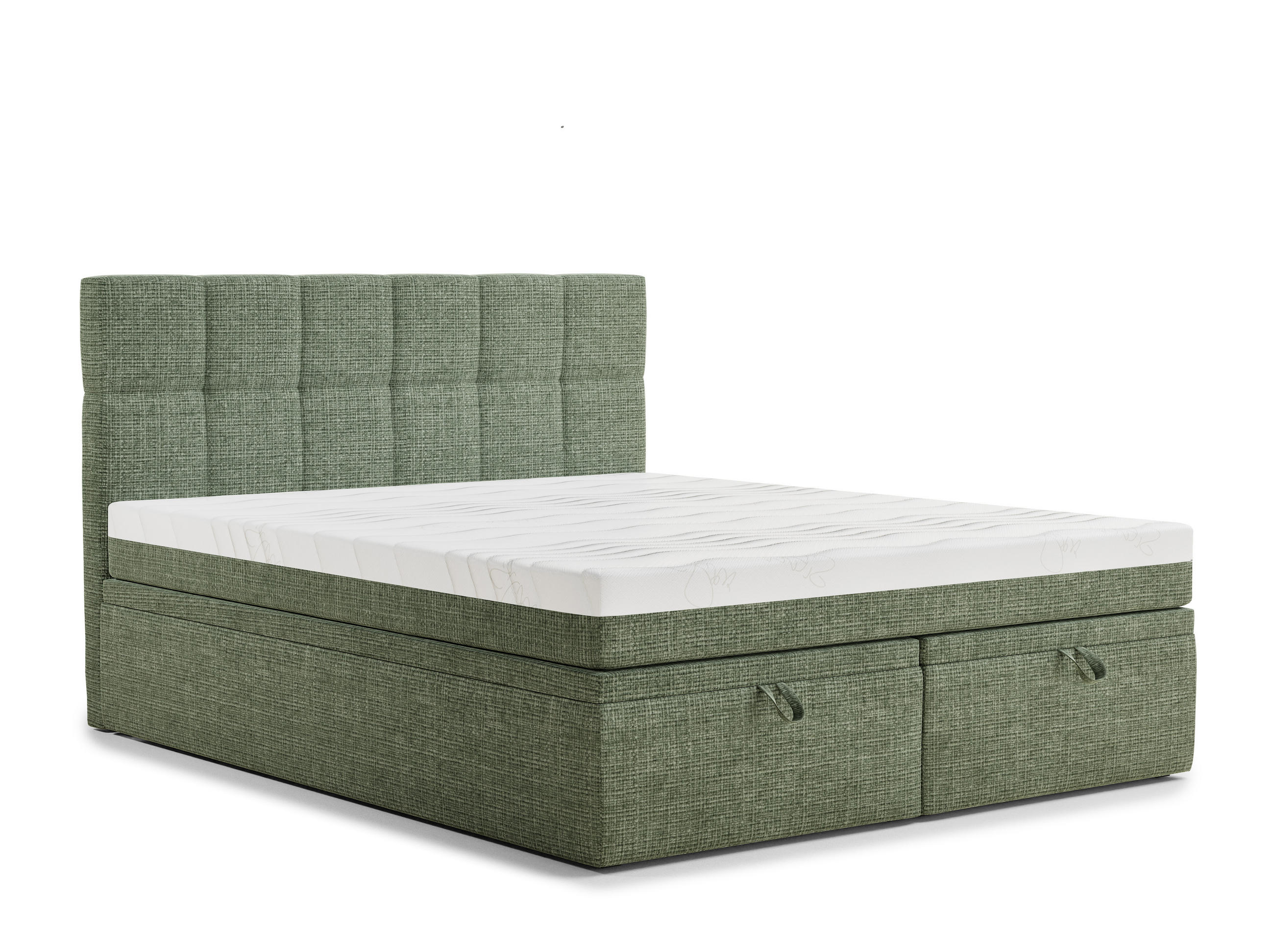 BOXBETT 140/200 cm Gotu M, in Grün, Matratze, gepolstertes Kopfteil, Bettkasten, H3 = fest - Schwarz/Grün, Holz/Holzwerkstoff (140/200cm) - Maison de Reve