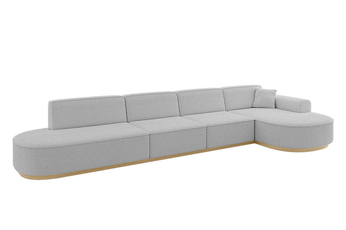 ECKSOFA Ottomane Rechts MARI-L3-v2 - 413x171x83 cm Hellgrau Bouclé - Hellgrau, Holzwerkstoff/Textil (171/413cm) - ALTDECOR