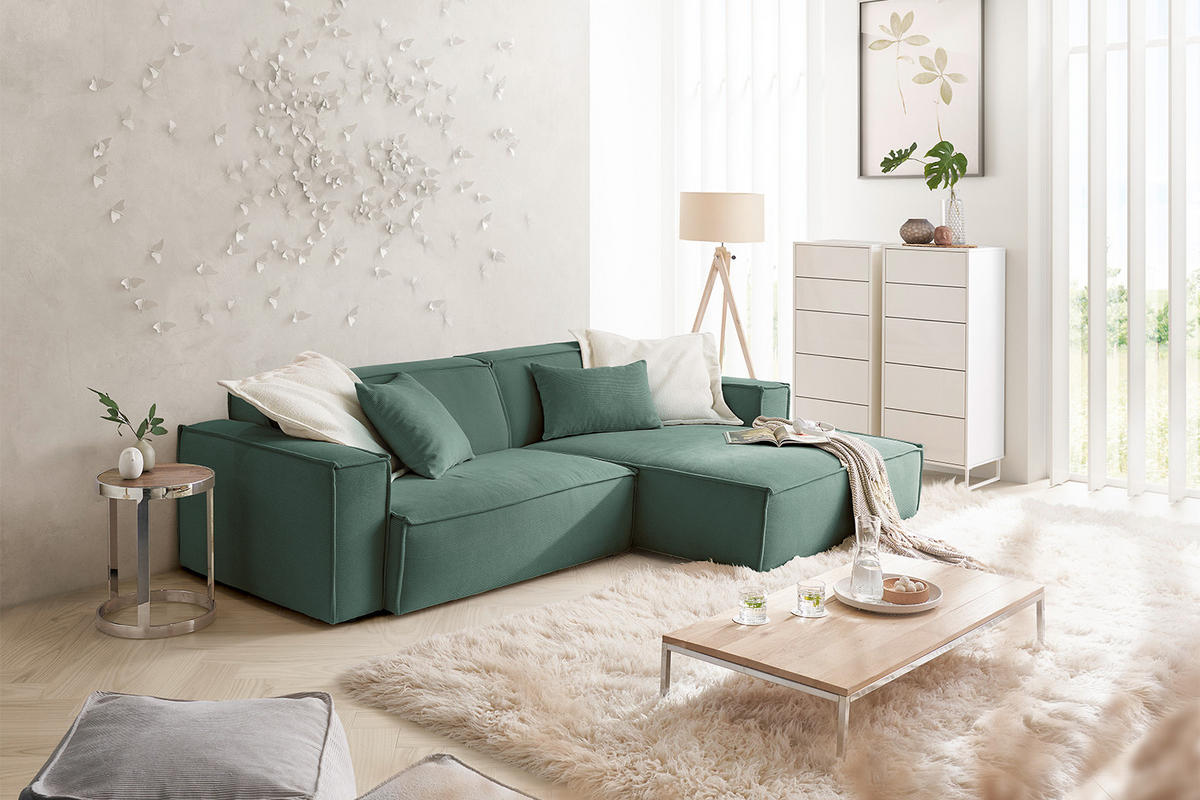 ECKSOFA SAMU Grün Cord - Schwarz/Grün, Textil (276/168cm) - KAWOLA