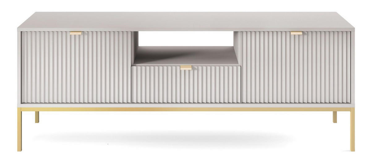 TV-SCHRANK Vellore Grau mit goldenen Metallbeinen 154 cm - Goldfarben/Grau, Holzwerkstoff/Metall (154/56/39cm) - Selsey