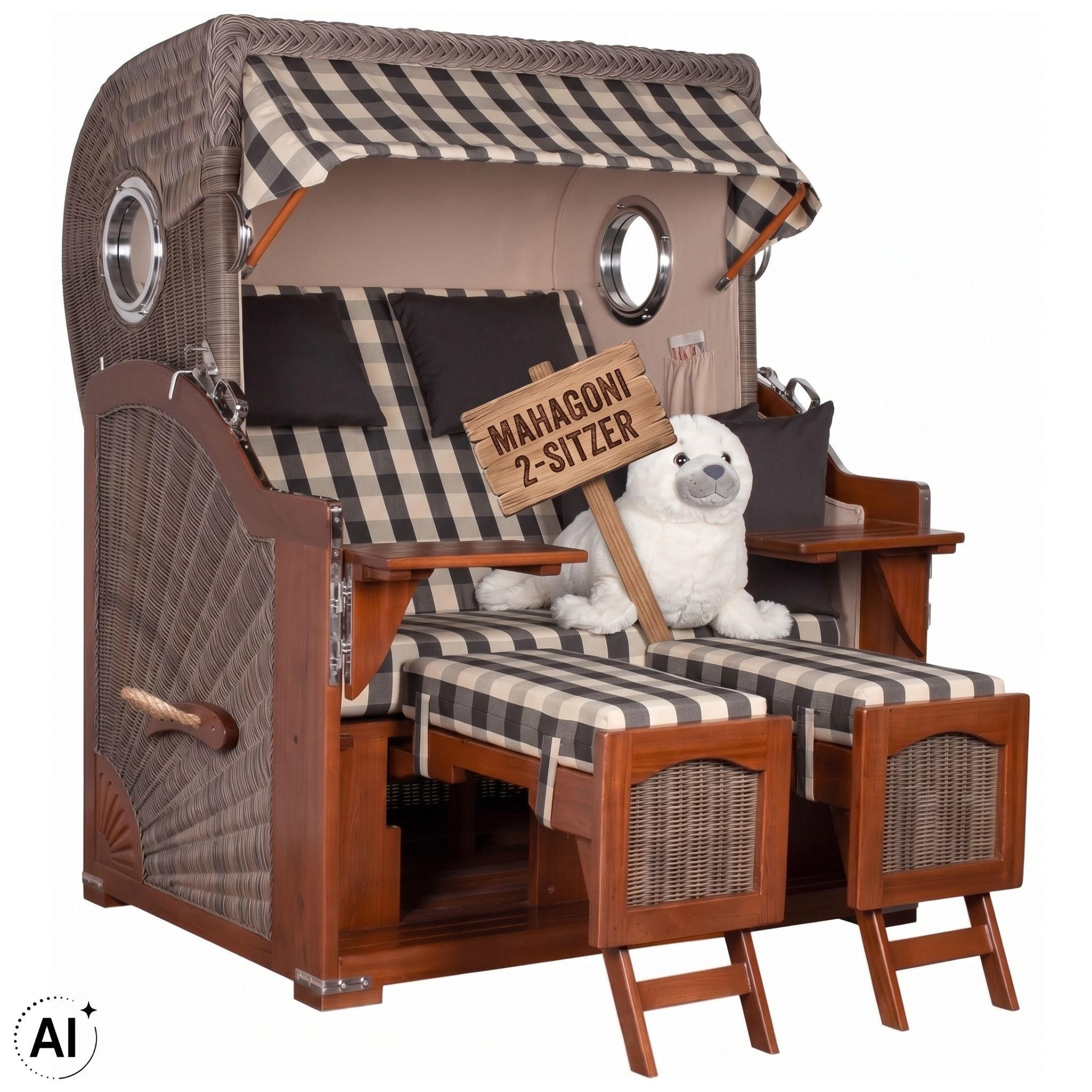 STRANDKORB 2-Sitzer Düne Mahagoni 505 - Anthrazit/Braun, Holz (125/170/80cm) - Mr. Deko