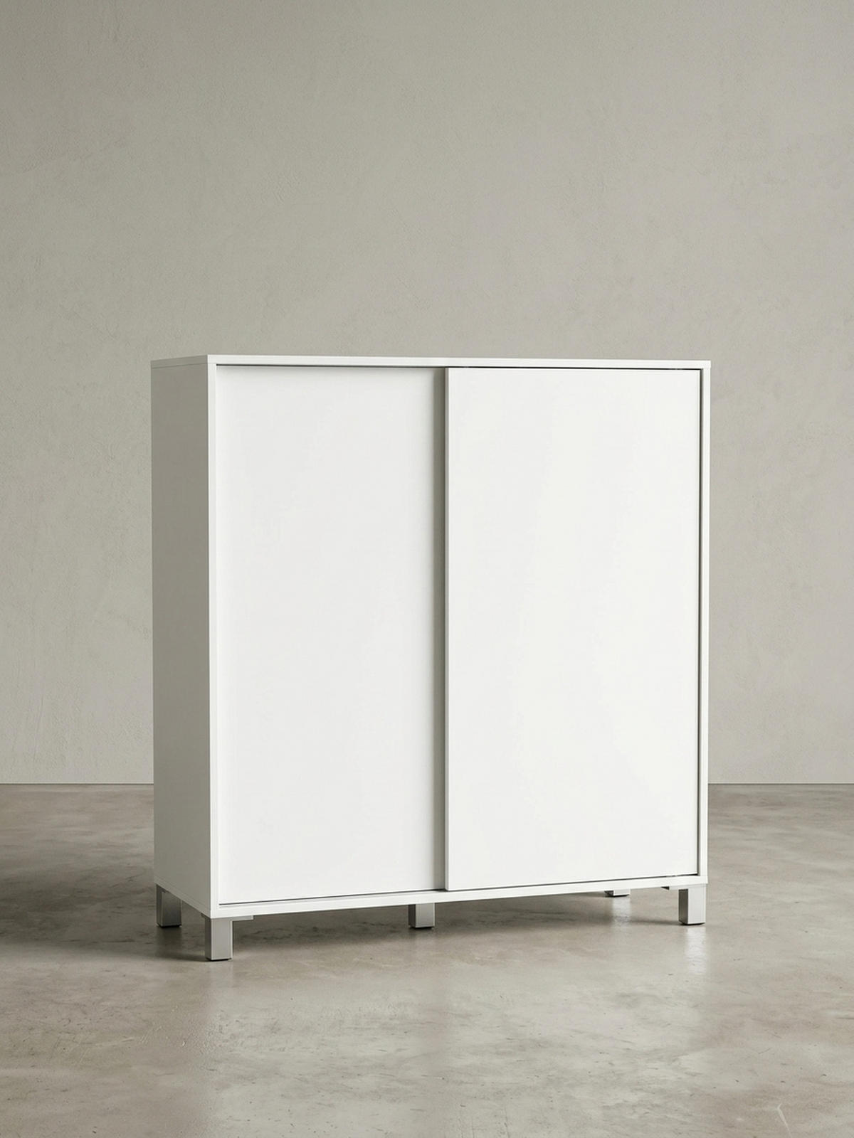 SCHUHSCHRANK Holz für 20 Paar Schuhe mit Schiebetüren, Weiß 100x38x108 cm - Silberfarben/Weiß, Holz/Kunststoff (100/108/38cm) - KADIMA DESIGN