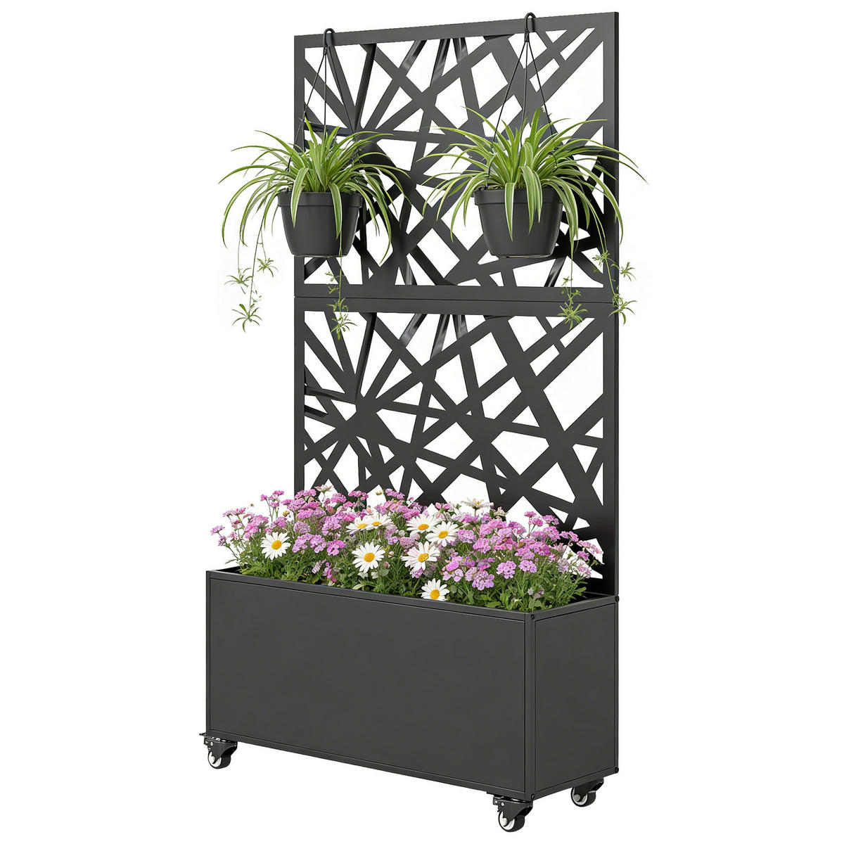 HOCHBEET DE-12295 mit Sichtschutz u. Rollen, 90/30/160 cm Schwarz - Schwarz, Metall (90/160/30cm) - ComfortXL