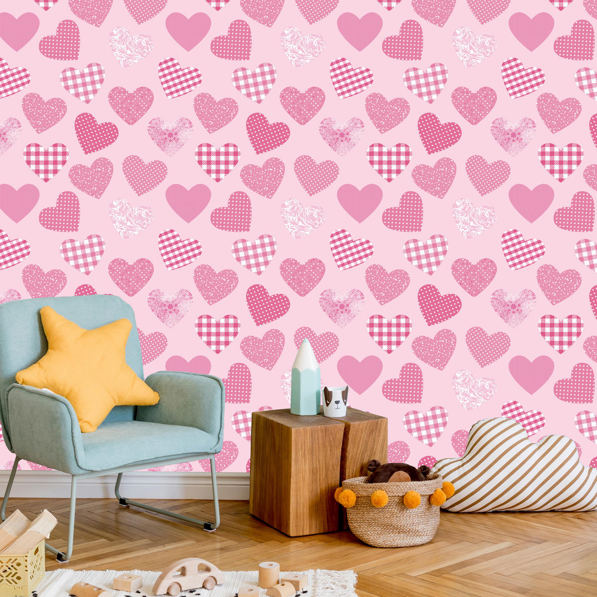 VLIESTAPETE Gemusterte Herzen – Rosa – 50x1000 cm - Rosa, Papier (50/1000cm) - Muralo