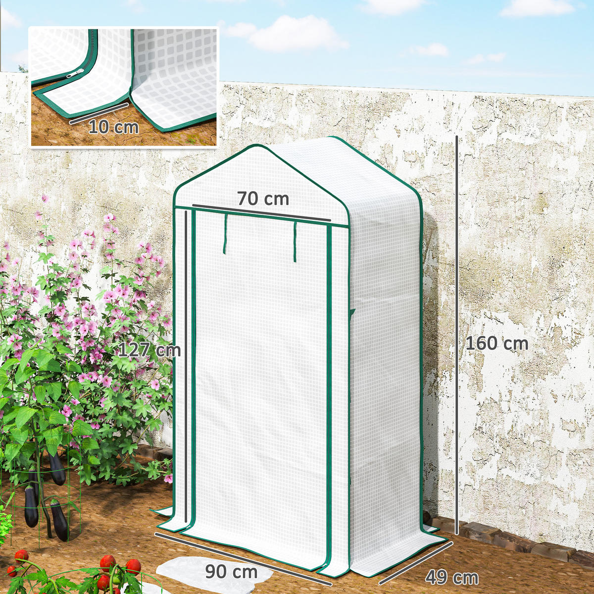 GEWÄCHSHAUS DE-12015 4 Etagen & Rolltür Weiß - Weiß, Kunststoff (49/160/90cm) - ComfortXL