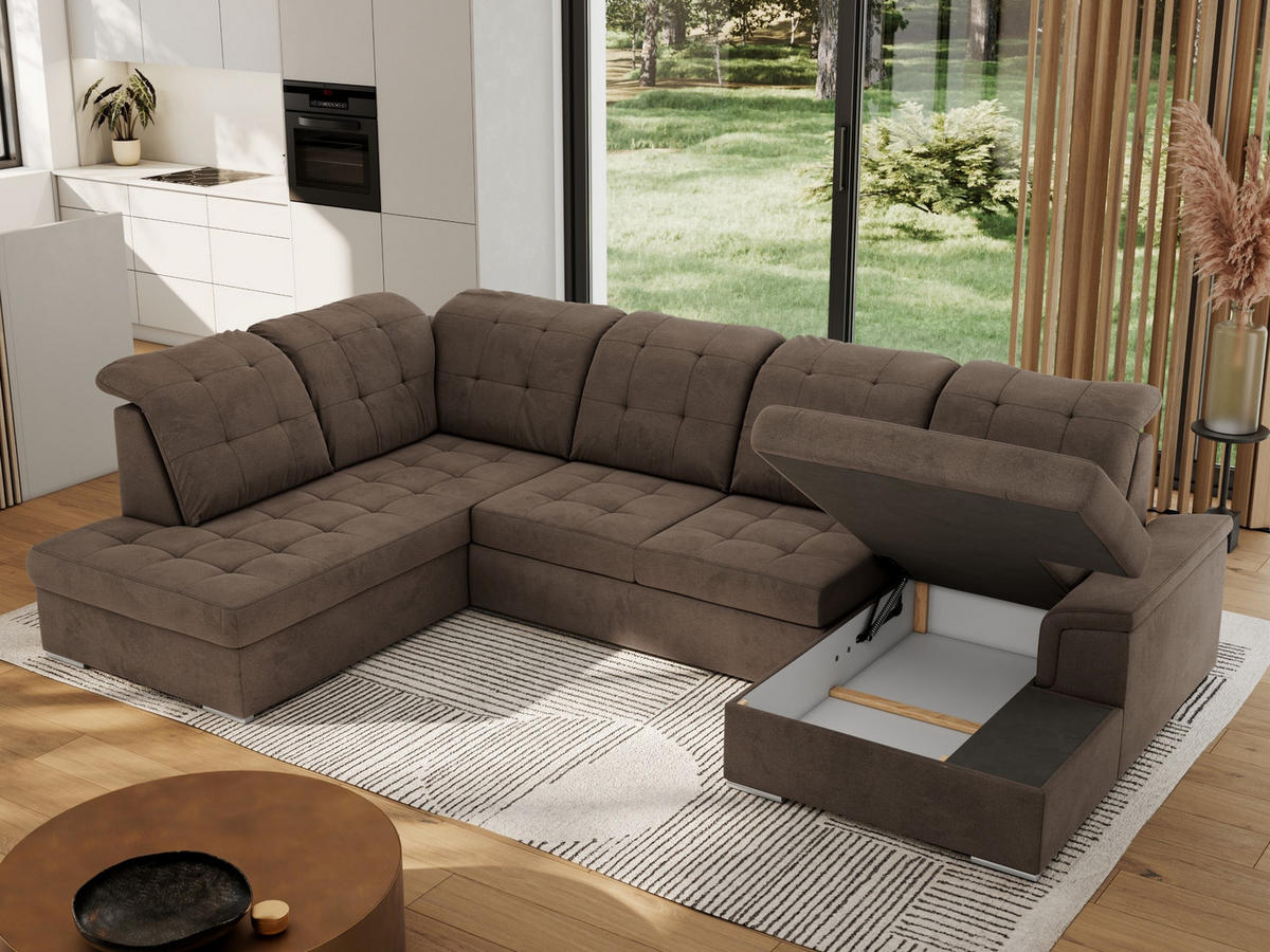 WOHNLANDSCHAFT MADRITO U - Braun Velorus - Links - Silberfarben/Braun, Textil/Metall (204/89/323cm) - MKS