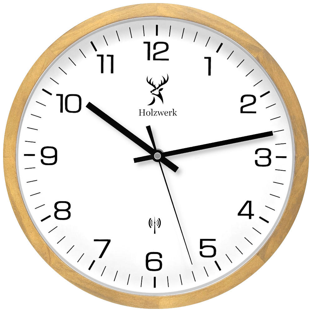 WANDUHR Holz Designer ARNSBURG (FUNK) Loft Wand Uhr, beige, weiß - Beige/Schwarz, Glas/Holz (30/30/4.2cm) - Holzwerk