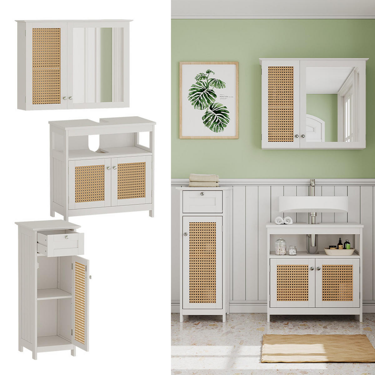 BADMÖBEL-SET Rosario Weiß 3 Teile, mit Midischrank - Weiß, Holzwerkstoff (60/60/30cm) - Vicco
