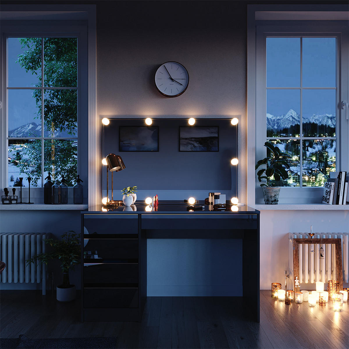 SCHMINKTISCH Sherry Schwarz/Gold 120 cm mit LED Beleuchtung - Goldfarben/Schwarz, Holzwerkstoff (120/75/55cm) - Vicco