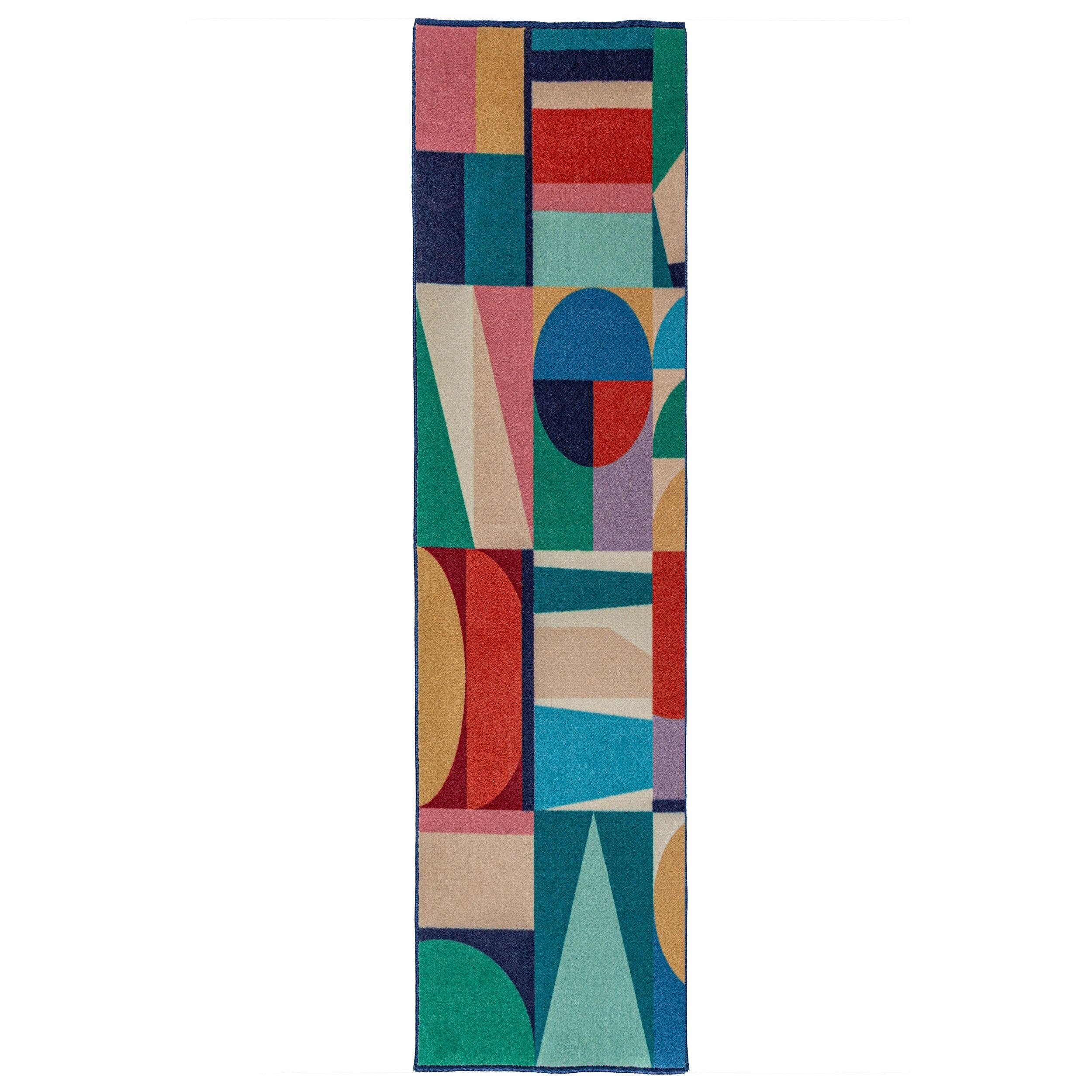 TEPPICH aus Wolle DAHLIA in Bunt, geometrisch, Florhöhe 8 mm, 80 x 300 cm - Multicolor, Textil (80/300cm) - KADIMA DESIGN