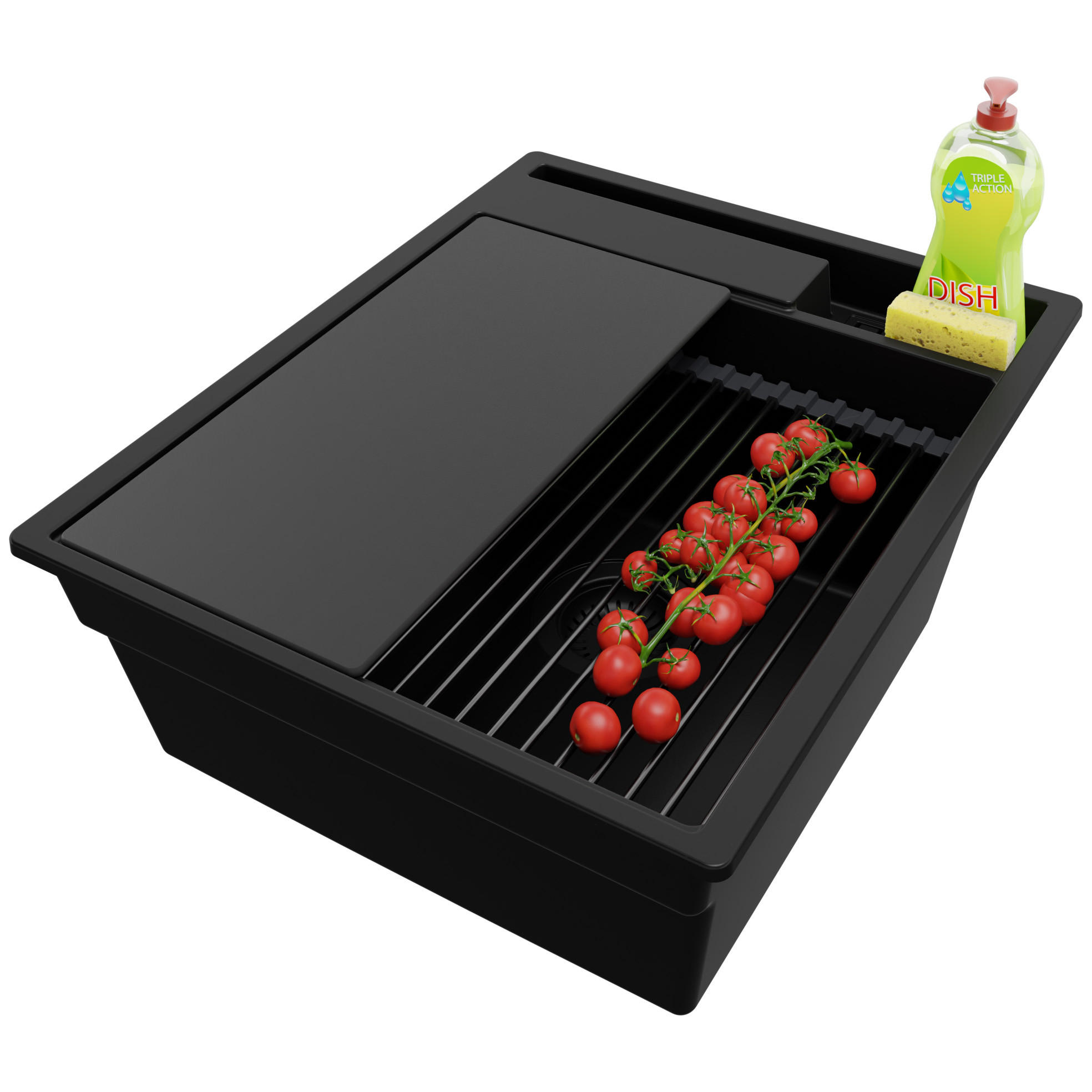 SPÜLBECKEN Oslo Pocket, 2-er set Alles Schwarz 43/53 cm 1 Becken + Ablauf-Set + Küchenzubehörset ab 45er Unterschrank - Schwarz, Kunststoff (43/20/53cm) - Primagran