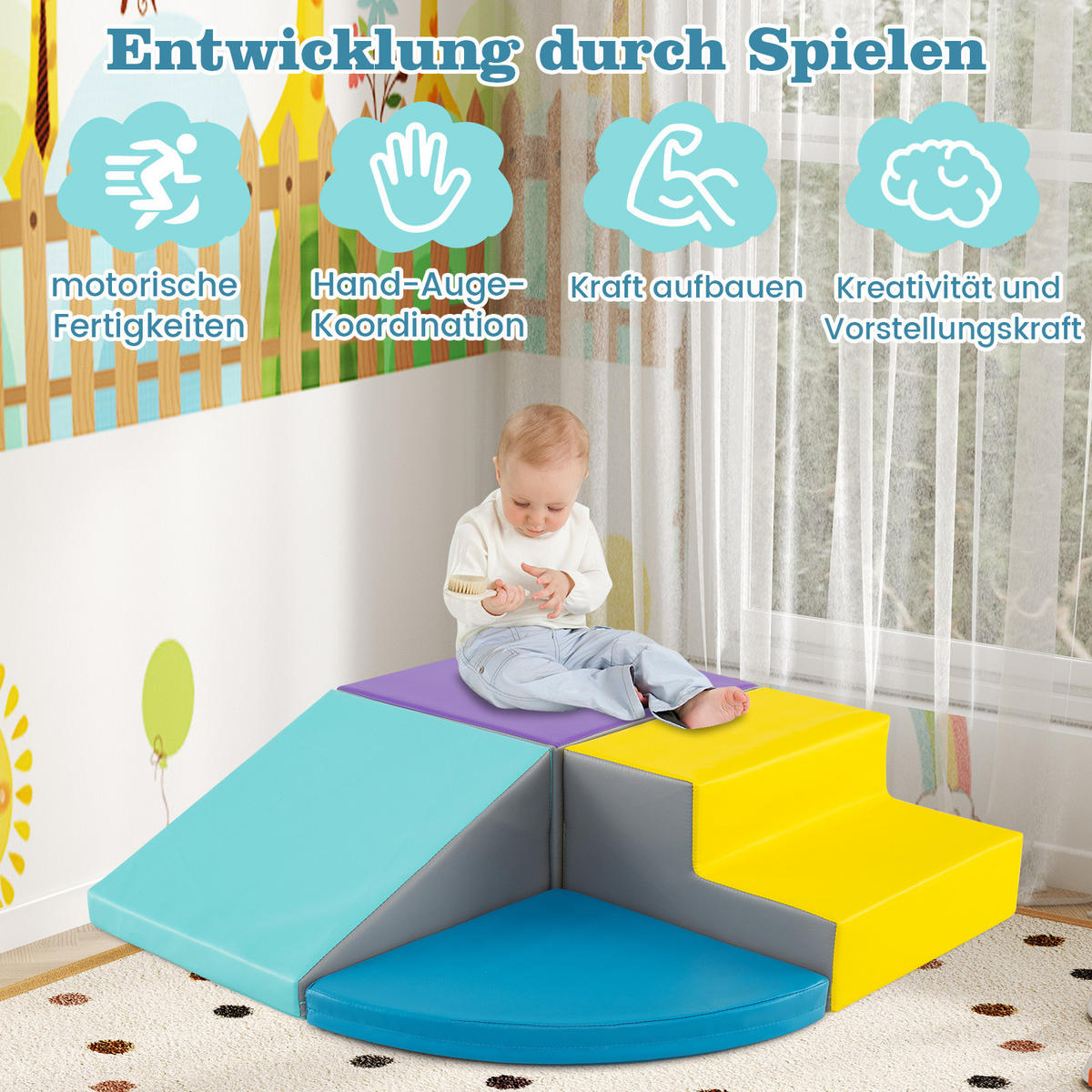 SOFTBAUSTEINE Marineblau (4-teilig) - Dunkelblau, Leder (46/25/46cm) - COSTWAY