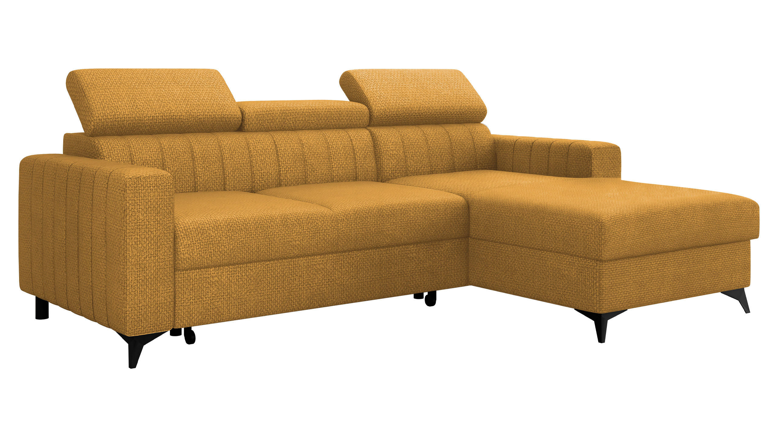 ECKSOFA Milano, Seite: Rechts 2R+LC - Currygelb/Schwarz, Holz/Textil (236/172cm) - MIRJAN24