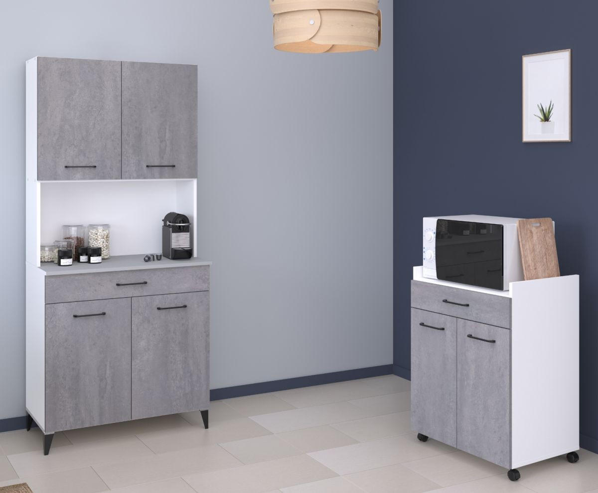 MINIKÜCHE grau, weiß, Set 2-teilig mit Buffet, Mehrzweckschrank - Weiß/Grau, Holzwerkstoff (140/180/45cm) - Parisot Meuble