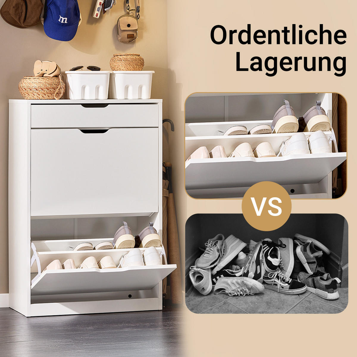 SCHUHSCHRANK Weiß - Weiß, Holzwerkstoff (60/90/30cm) - SoBuy