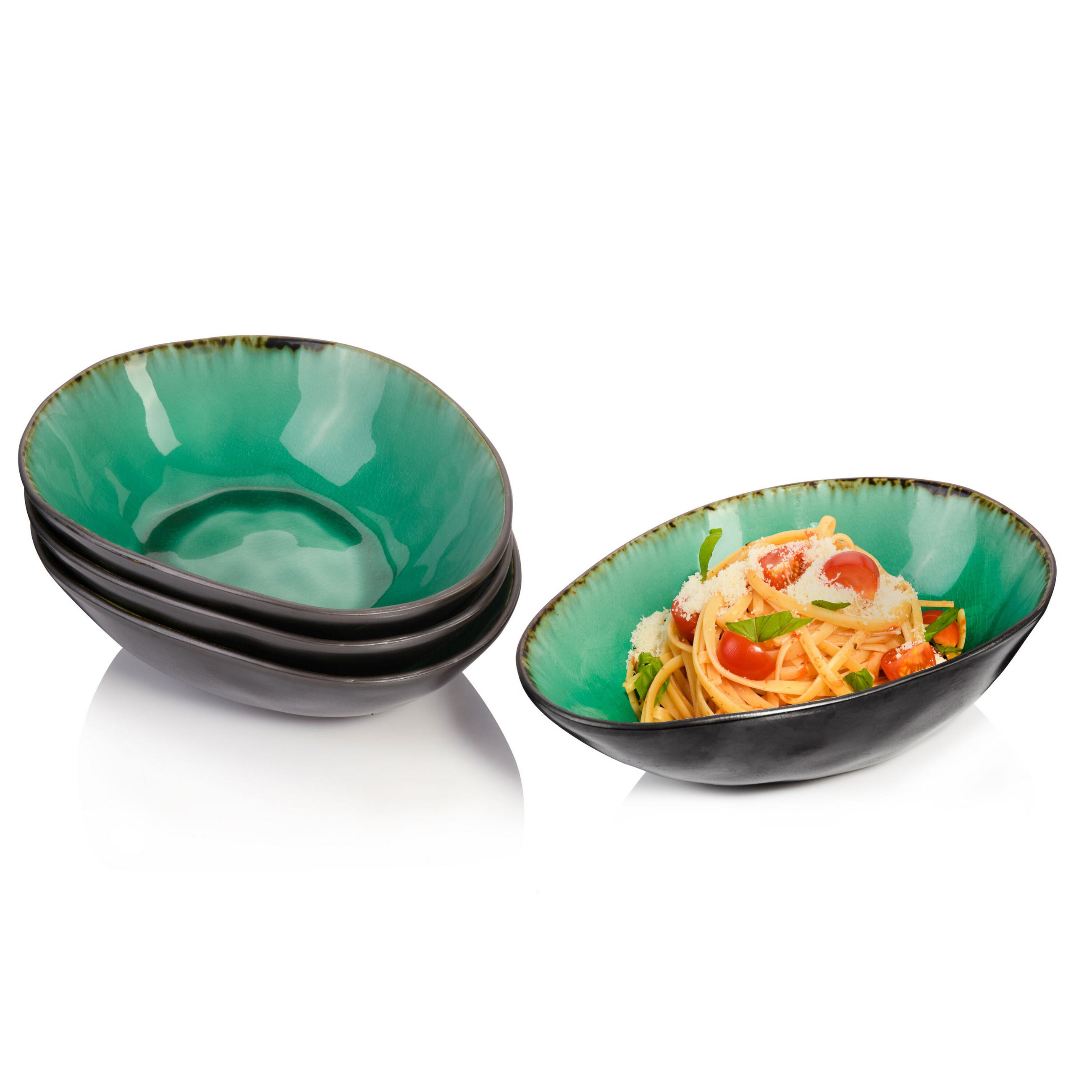 PASTATELLER SET PALM BEACH - 4 teilig aus Steingut - Grün, Keramik (24cm) - Sänger